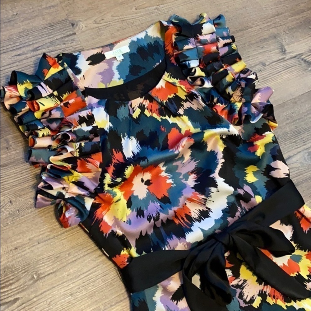 Jade Colorful Burst Ruffled Flutter Cap Sleeve A-… - image 2